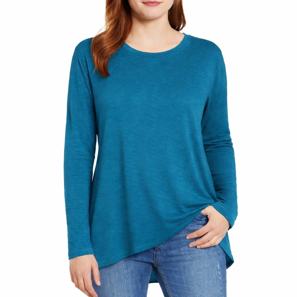 NWT Caslon Teal Slub Tunic Top Long Sleeve High Low Hem Soft Minimalist Coastal